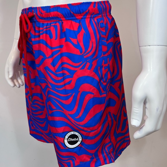 COVE, RED, LARGE BATHING SUIT/TRUNKS WITH BLUE STREAKS ALL OVER - Picture 4 of 16